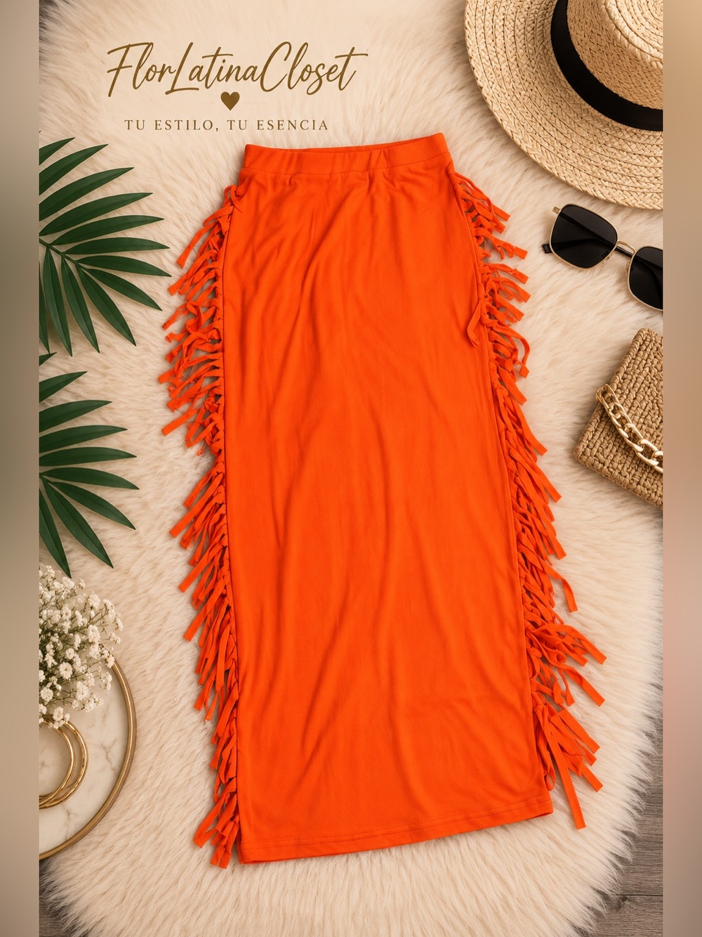 SHEIN Orange Fringe Maxi Skirt – Size M